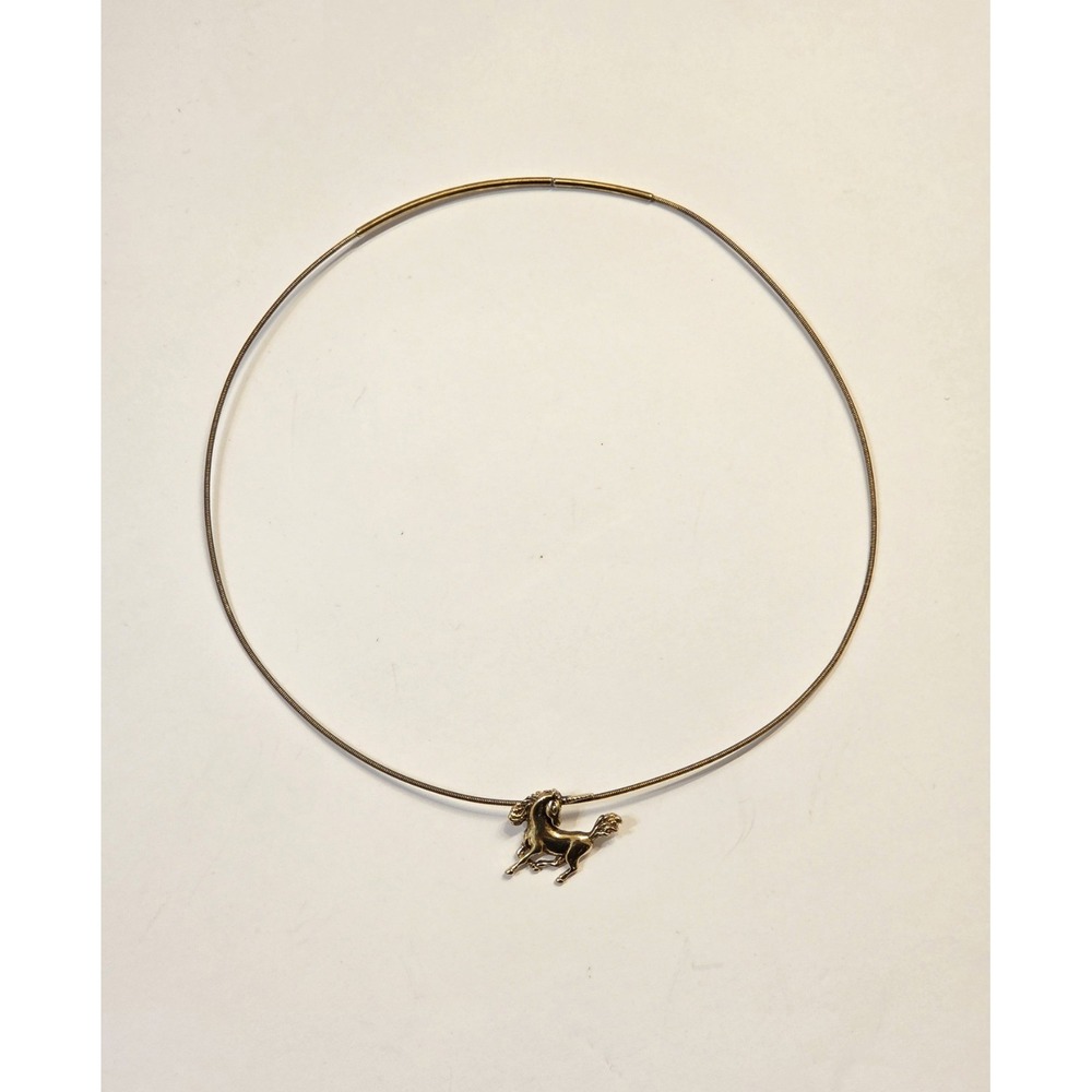 Unique Vintage Sterling Silver Unicorn Pendant Collar Necklace Vermeil 16"
